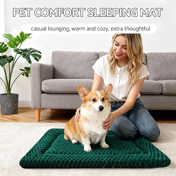 Dog Bed Mat - Dog Crate Pad - Reversible Mat for Pet Comfort - Soft Bed Crate Pads for All Seasons - Durable, Machine Washable Mat for Crates, Travel, and Home (Dark Green, 24" L*18" W*1.5" Th)