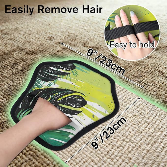 Reusable Pet Hair Removal Glove Palm Leaves Watercolor Magic Brush for Cat & Dog Hair Remover for Car, Sofa, Bedding, Clothes - 9x9 Mitt Washable