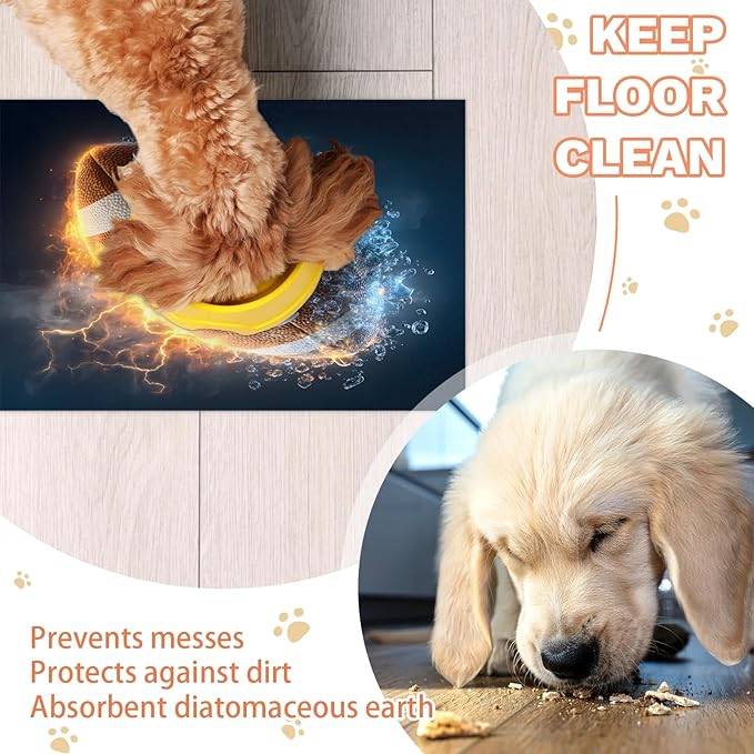 Sports Rugby Dog Food Mat for Floors Absorbent, Quick Dry Water Dispenser Mat for Food, Water, Pet Supplies 24" x 32", Lightning Football