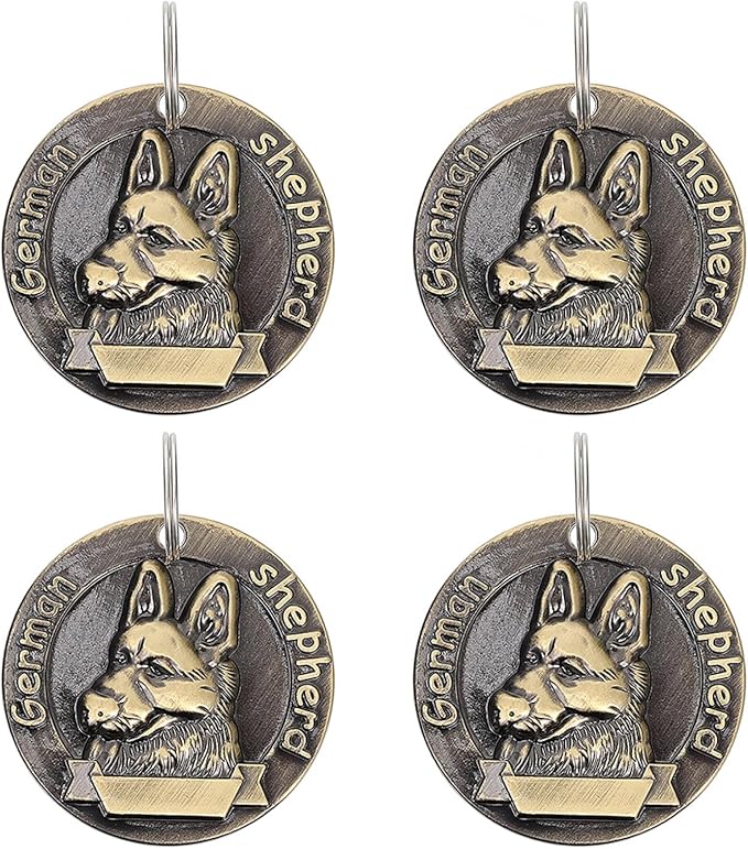 Uonlytech 4pcs Retro Metal Dog Tags Pet Hanging Charms German Shepherd Id Name Tags Vintage Bronze Dog Collar Accessories for Pet Supplies