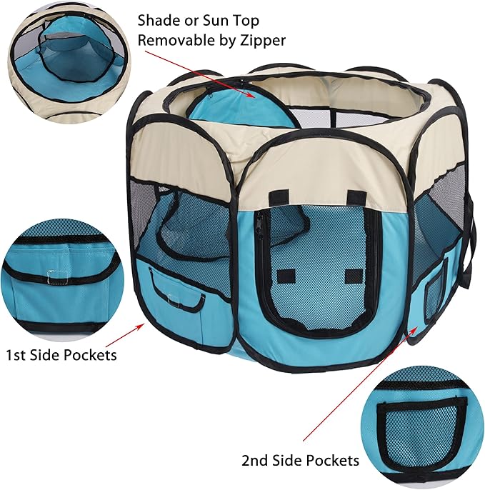 Pet Cat Playpen for Indoor Cats Enclosed,Puppy Small Dog Cat Tent Crates Cage,Portable Pet Dog Playpen,29x29x16,Blue/Beige,1Pack