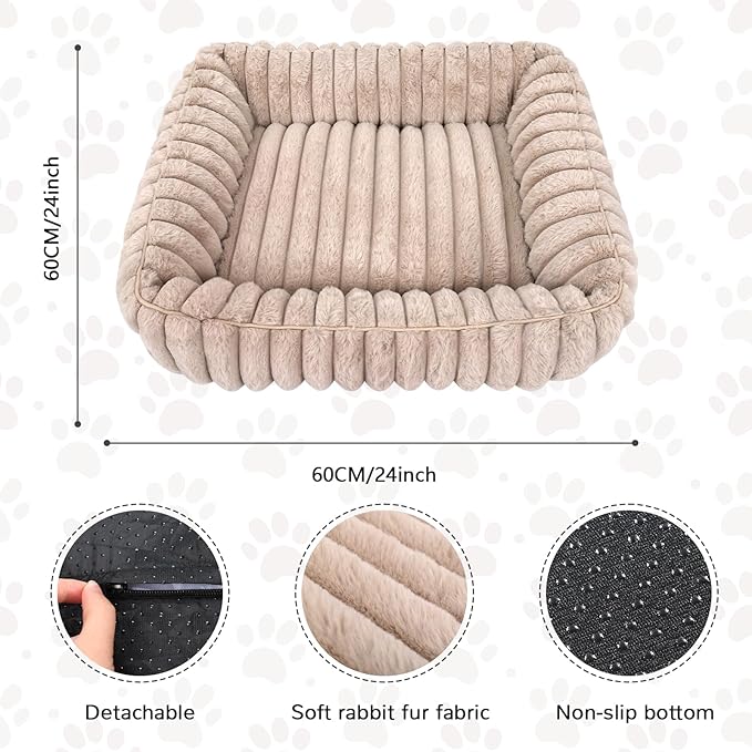 Ultra Soft Dog Bed for Small Medium Dogs and Cats, Machine Washable Rectangular Pet Bed with Non-Slip Bottom, Breathable Puppy Sleeping Mat for Indoor, Fits 24-inch Pet Crate, Camel