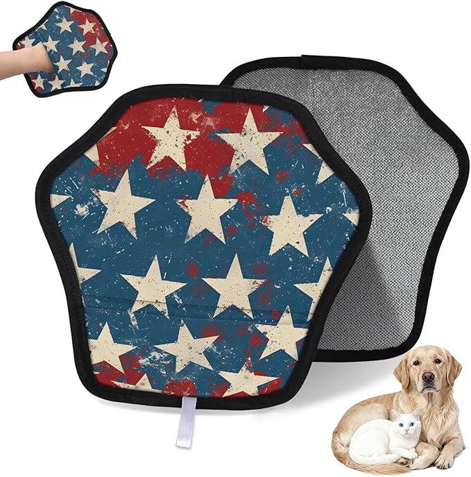 Stars Electrostatic Pet Hair Removal Glove for Cats & Dogs - Reusable Grooming Mitt for Couch, Carpet, Car Seat & Laundry - Large 9x9 Inch