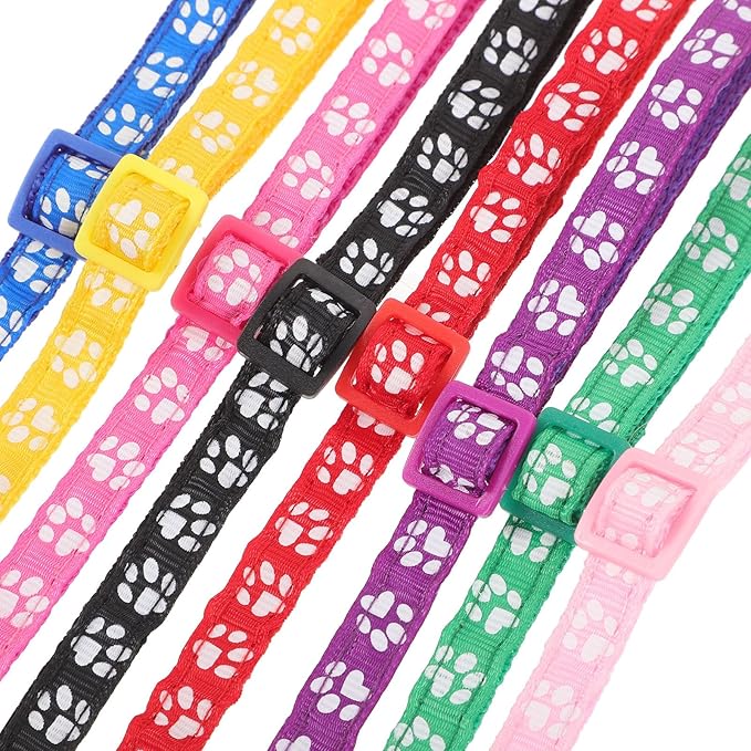 Uonlytech 8pcs Adjustable Pet Printed Dog Collar with Bell, Mixed Color Cotton Fabric Collars for Puppies and Cats, Decorative Pet Supplies for Daily Use Random Color
