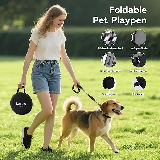 Love's cabin Pet Puppy Dog Playpen, Large Dog Tent Crates Cage Indoor/Outdoor, Portable Exercise Playpen for Dog and Cat, Foldable Pop Up Dog Kennel Playpen with Carring Case (L, Grey)