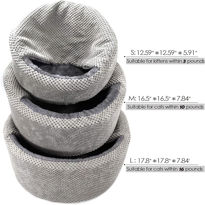 Winsterch Large Cat Bed - Soft, Enclosed & Washable cat Cave Bed for Indoor/Outdoor Cats & Kittens with Anti-Slip Bottom,Calming, Covered Cave Bed (Gray,17.8 x 17.8 x 7.84 in)