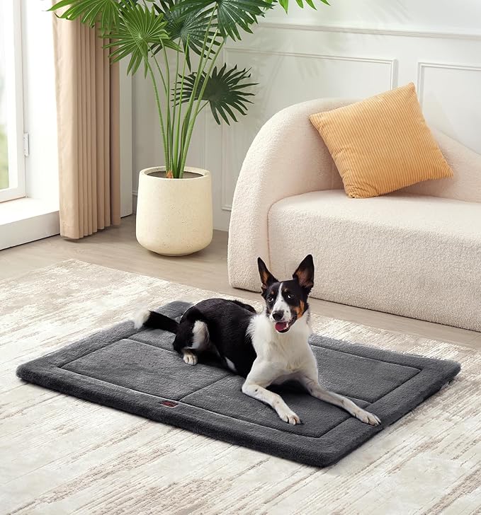 MADE 4 PETS Dog Crate Pad Bed for Large Dogs, Washable & Reversible, Anti-Slip Kennel Mat for Cozy Sleeping, Soft Fluffy Dog Bed for Indoor & Outdoor Use, 36"x27", Dark Gray