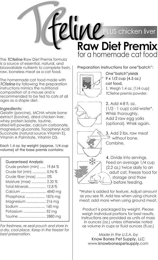TCfeline Raw or Cooked Cat Food - A Premix/Completer/Supplement to Make Homemade Cat Food Diet. All Natural, Grain Free, Human Grade, Species Appropriate (w/Chicken Liver - Trial 4.2 oz)