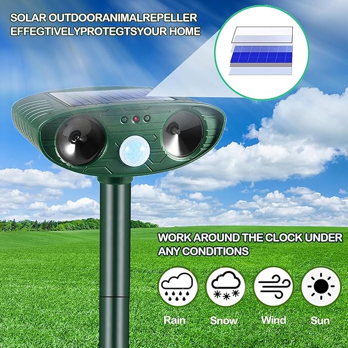Ultrasonic Cat Deterrent,Solar Powered Deterrent with Motion Sensor and Flashing Lights Outdoor Solar Farm Garden Yard Device,Dogs,Cats,Birds