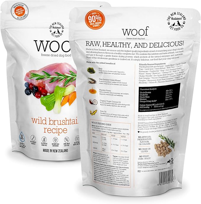 The New Zealand Natural Pet Food Co. Woof Wild Brushtail Freeze Dried Raw Dog Food, Mixer, or Topper, or Treat - High Protein, Natural, Limited Ingredient Recipe - 9.9 oz