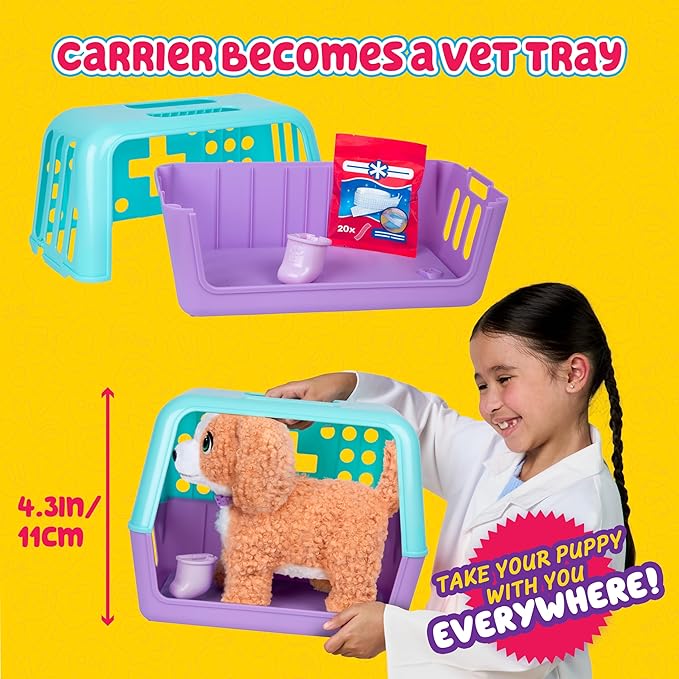Little Live Pets Ouchies Amazon Exclusive Hazel The Poodle Plush, 50+ Sounds, Limping to Walking Puppy Toy & Carrier, Interactive Puppy Toy for Kids 5+