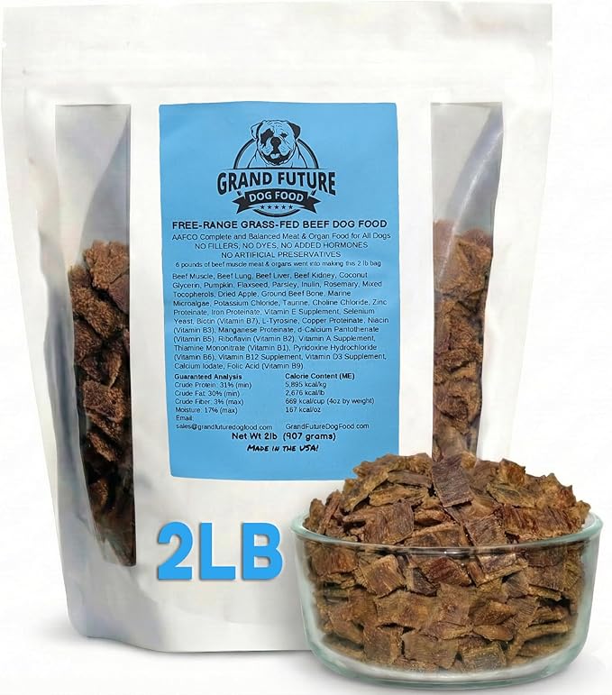 Air-Dried Dog Food - Human-Grade Grass-Fed Beef, Safe Raw Alternative, High Protein, Grain-Free, No Fillers, Complete & Balanced for All Life Stages, Made in USA (2 lb Bag)