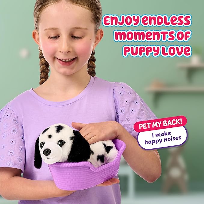 Little Live Pets My Really Real Puppy Mini Pepper The Dalmatian, Interactive Plush Toy with Basket, 20+ Sounds and Reactions, Puppy Toys for Kids
