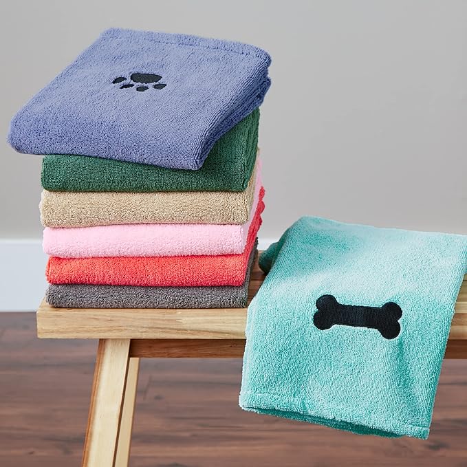 Bone Dry Pet Grooming Microfiber Towel, Embroidered Collection, X-Large,41x23.5, Pink (Pack of 12)