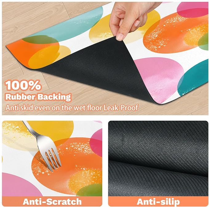 Polka Dots Dog Food Mat for Floors Absorbent Dog Bowl Mat for Food and Water Dispenser Quick Dry Cat Food Placemat Pet Supplies 16" x 24", Colorful Rainbow