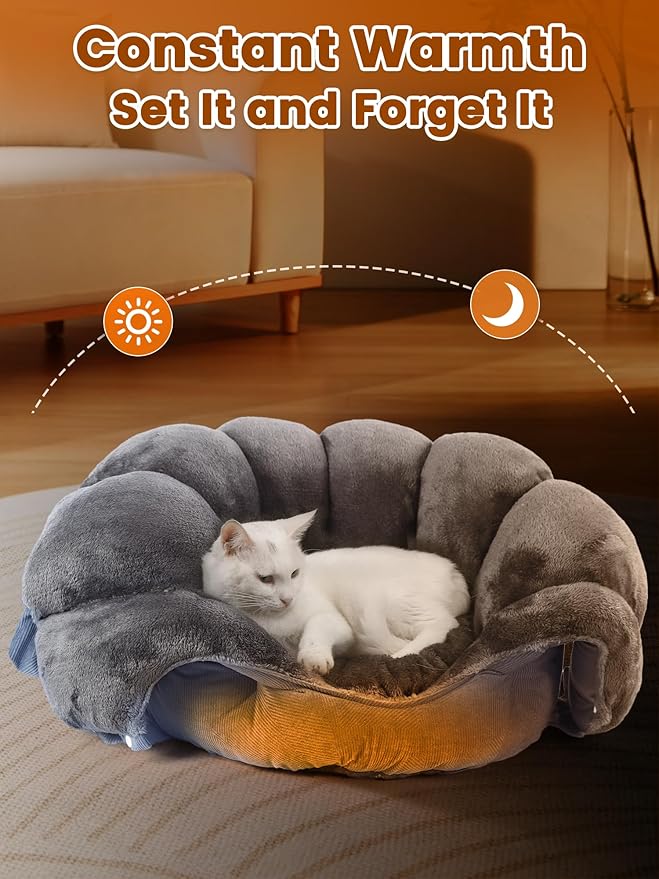 Rywell Heated Cat Bed, Large Versatile Heated Cat Bed Indoor,Soft & Cozy for All Seasons, Always Perfect Temperature with Overheat Protection Pet Bed for Cats & Small Dogs