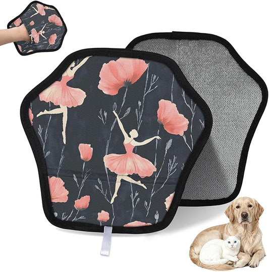 Reusable Pet Hair Removal Glove Floral Ballet Magic Brush for Cat & Dog Hair Remover for Car, Sofa, Bedding, Clothes - 9x9 Mitt Washable