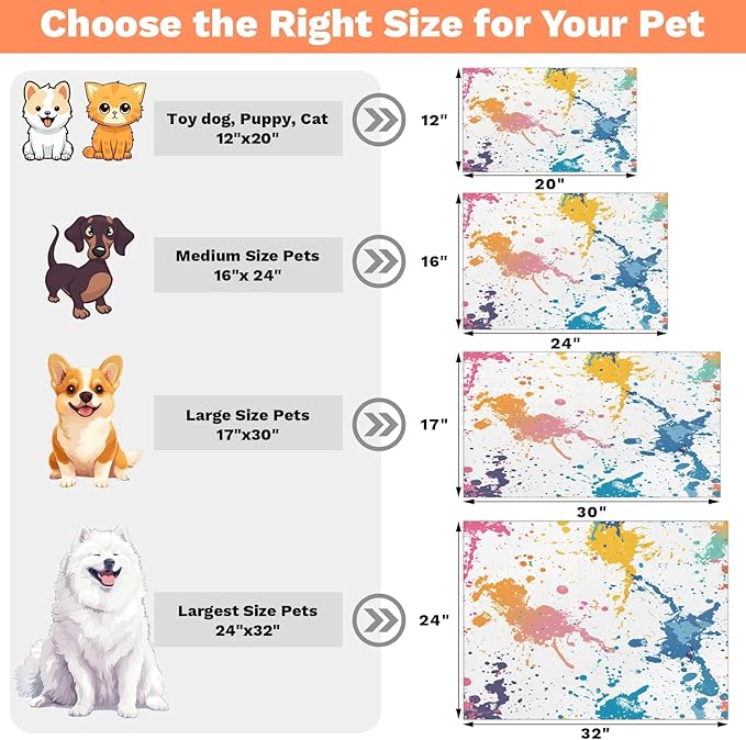 Rainbow Graffiti Dog Food Mat for Floors Absorbent Dog Bowl Mat for Food and Water Dispenser Quick Dry Cat Food Placemat Pet Supplies 24" x 32", Abstract