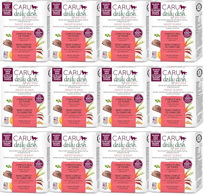 Caru - Daily Dish Beef Stew - For Dogs - Supports Overall Pet Health - Wet Dog Food/Meal Topper - Human Grade Ingredients - Grain, Corn & Soy Free - Non-GMO - Made in USA - 12 oz - Case of 12