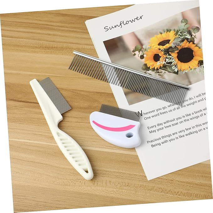 BESTonZON 3pcs Pets Grooming Set Stainless Steel Combs for Dogs and Cats Safe and Dematting Tools Ergonomic Design for Easy Grooming for Indoor Use
