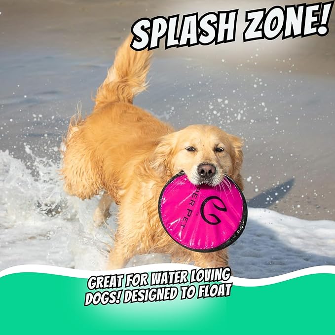 Hyper Pet Flippy Flopper Dog Frisbee Interactive Dog Toys [Flying Disc Fetch Toy Floats in Water & Safe on Teeth] (Colors Will Vary), Multicolor, 9"