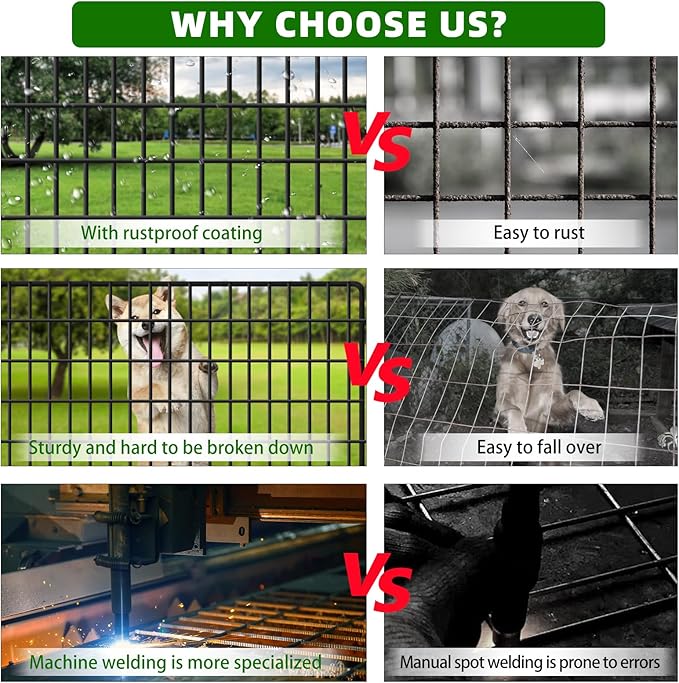 10 Panels Dog Fence Outdoor for Yard, 36 in(H) X 24 ft(L) Decorative Garden Fence Rustproof No Dig Animal Barrier Fencing Metal Wire Panel Border Patio Rabbits Ground Stakes Fencing