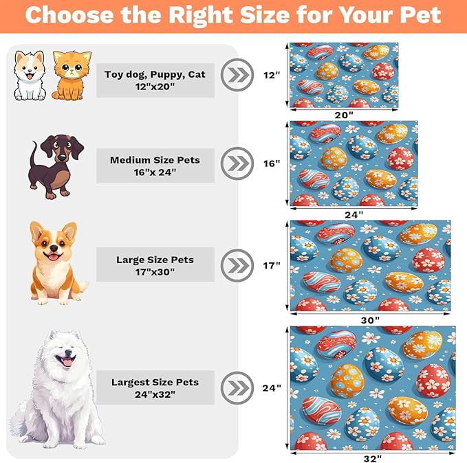 Easter Eggs Dog Food Mat for Floors Absorbent Dog Bowl Mat for Food and Water Dispenser Quick Dry Cat Food Placemat Pet Supplies 12" x 20", Daisy Flower