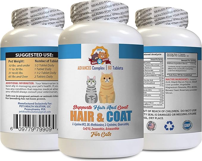 cat Skin Treats - Hair and Coat Support for Cats - Healthy Skin and Nails Complex - cat Vitamin c - 60 Treats (1 Bottle)