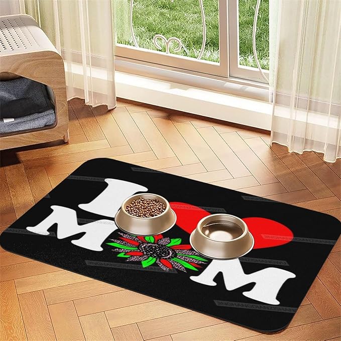 Non Slip Mat for Dog Pet Cat Dog Food Mats Happy Mother's Day Floral Gift for Mom Jt Water Bowl Mat Quick Dry Absorbent Cat Feeding Mats 24x16In