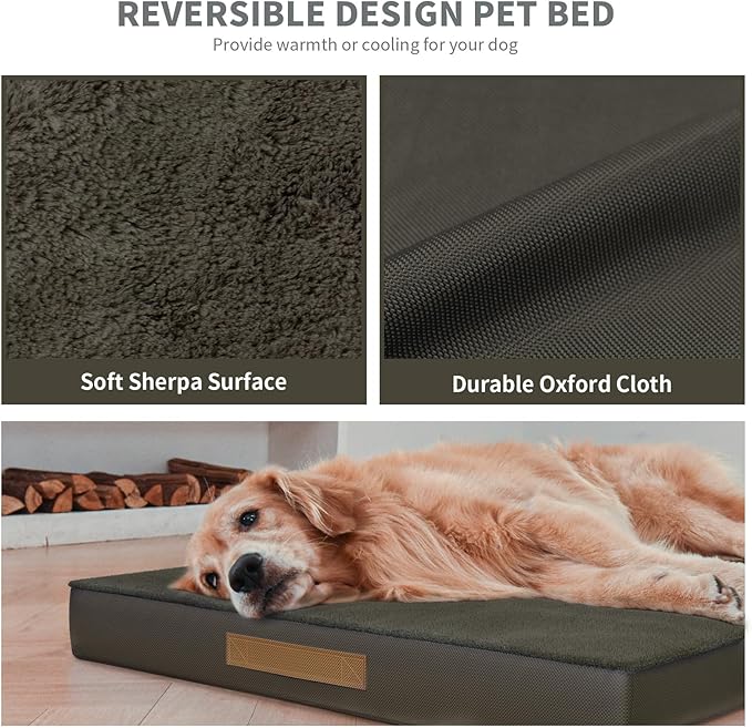 Flat Extra Large Dog Bed, Jumbo Waterproof Dog Bed for Large Dogs, Orthopedic Egg Crate Foam Pet Mat with Removable Washable Cover, Coffee