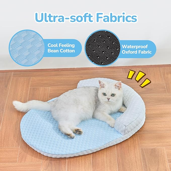 CATISM Cat Cooling Mat - Pet Bed Mat for Cats or Small Dogs, Cat Bed Cat Sleeping Beds with Pillow Soft and Comfortable, Cozy Pad Washable, Non-Slip Bottom Removable