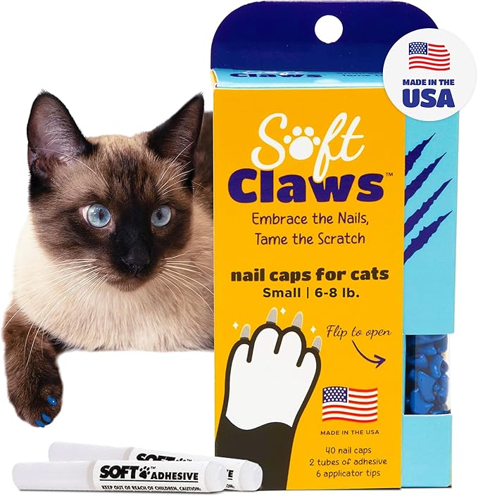 Soft Claws Cat Nail Caps for Small Cats – (40 Caps, Blue) - Veterinarian-Developed, Non-Toxic | Protects Furniture & Skin - Easy to Apply, Long-Lasting Anti-Scratch Soft Cat Claw Covers