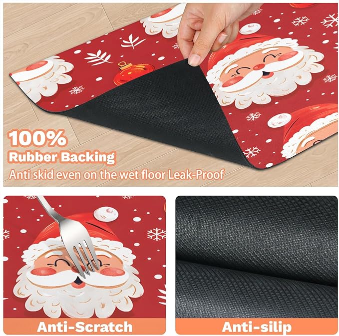 Santa Claus Dog Food Mat for Floors Absorbent, Quick Dry Water Dispenser Mat for Food, Water, Pet Supplies 16" x 24", Winter Snowflake