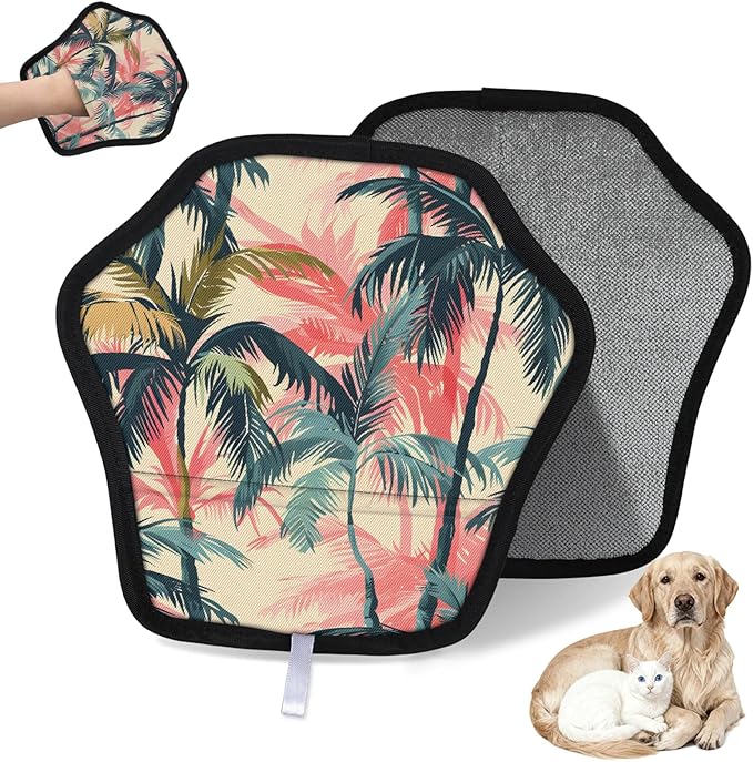 Coconut Trees Plant Electrostatic Pet Hair Removal Glove for Cats & Dogs - Reusable Grooming Mitt for Couch, Carpet, Car Seat & Laundry - Large 9x9 Inch