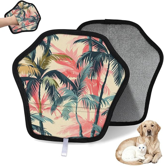 Coconut Trees Plant Electrostatic Pet Hair Removal Glove for Cats & Dogs - Reusable Grooming Mitt for Couch, Carpet, Car Seat & Laundry - Large 9x9 Inch