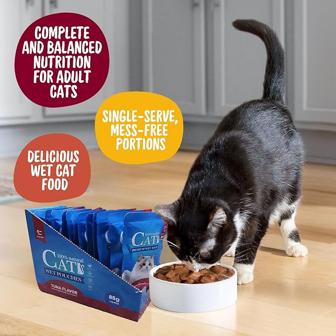 Cats Premium Wet Food 85g Pouch — Moist, Soft Cat Food Mixer, Topper and Rotational Meal (6-Pack, Tuna)