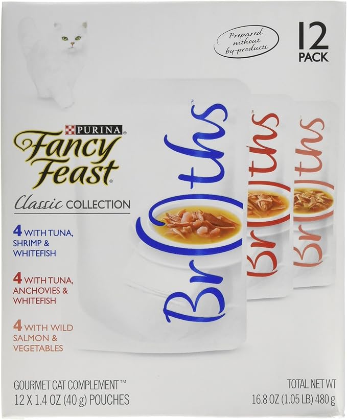 Purina Fancy Feast Broths Classic V-Pack Food, (3X12ct) 36 Count