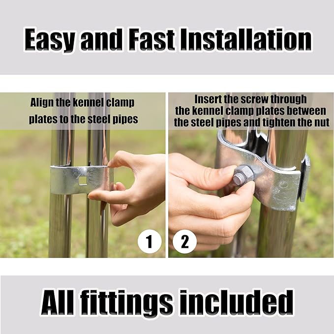 Mabeeze Dog Kennel Panel Clamps for 1-3/8" Pipes - 20 sets Pack - Galvanized Steel Connectors - Chain Link Fence Clamps for Panel Frame, Runs, Coops, Cages - Includes 20 Metal Zip Ties