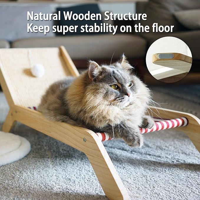PETKARAY Beach Chair Cat Hammock, Elevated Cat Beds for Indoor Cats, Original Cozy Lounger with Sisal Scratcher and Toy Ball