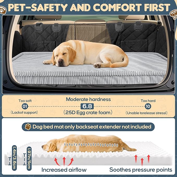 Dog Car Bed, Non-Slip Backseat Extender Pet Mat, Removable Washable Dog Bed for SUVs, Sedans & Trucks, Anti-Slip Travel Bed for Dogs, Easy Clean & Scratch-Proof & Comfort Light Gray (50"×24.6")
