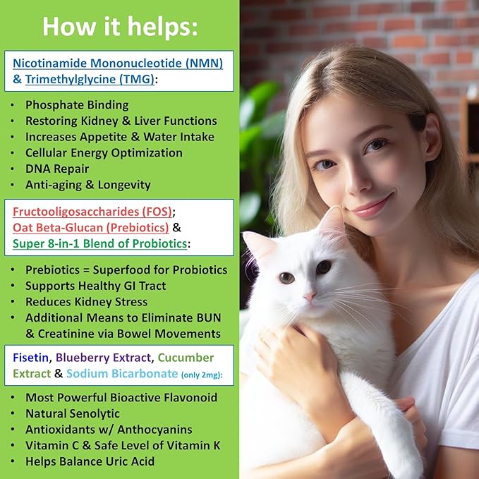 𝗘𝘃𝗲𝗻𝘁𝘂𝗮𝗹𝗹𝘆 𝗬𝗼𝘂𝗻𝗴 12-in-1 CKD Kidney Support Restore 4 Cats & Dogs: Super Phosphate Binder w/NMN, Fisetin, Antioxidants, Pre & Probiotic 4 Healthy Kidney & Liver Functions (60 Caps)