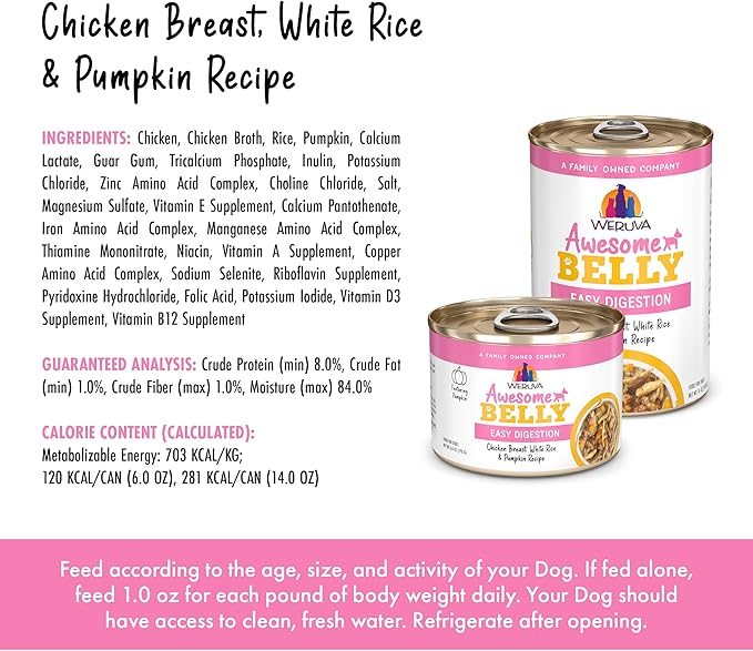 Weruva Awesome Belly, Chicken, White Rice, & Pumpkin, 6oz Can (Pack of 8)