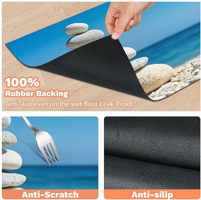 Stone Dog Food Mat for Floors Absorbent, Quick Dry Water Dispenser Mat for Food, Water, Pet Supplies 17" x 30", Hawaiian Beach
