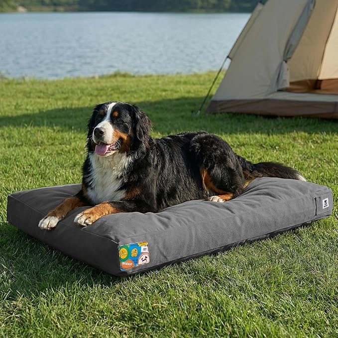 Sytopia 47 Inch Canvas Outdoor Dog Bed for XXL Dogs, Waterproof Washable Removable Cover, Indoor Patio Pet Pad for Crate, Dark Grey