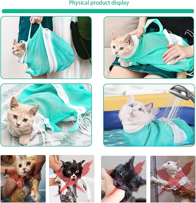 7 Pieces of Cat Bathing Supplies,Anti-Scratch Silicone Cat Shoes,Cat Claw Covers, Cat Shower Net Bag,Cat Bathing Bag,Cat Grooming Mesh Bag,Elizabethan Collar(No.3)