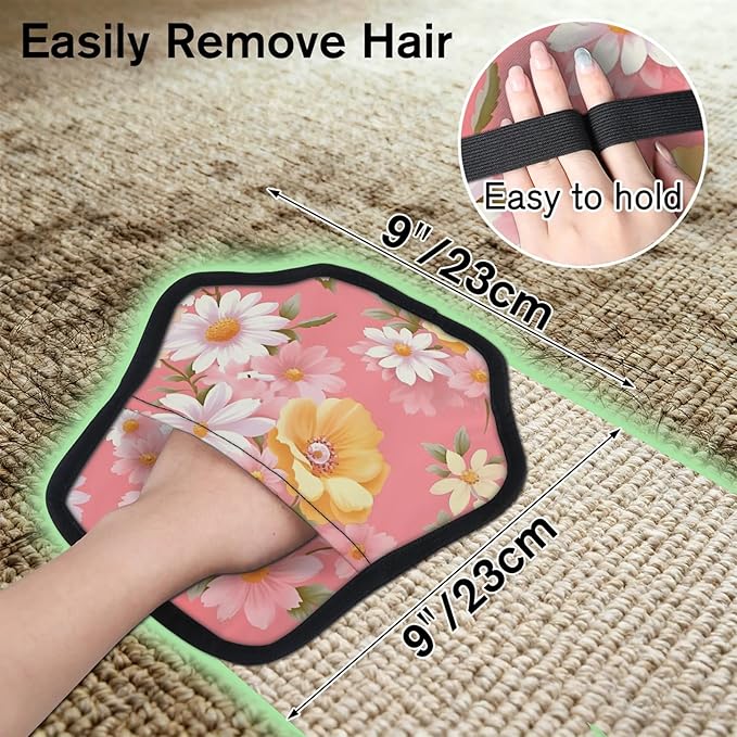 Reusable Pet Hair Removal Glove Daisy Blooming Floral Magic Brush for Cat & Dog Hair Remover for Car, Sofa, Bedding, Clothes - 9x9 Mitt Washable