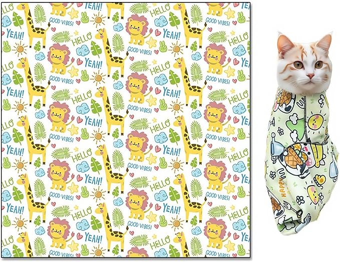 Cat Wrap for Cutting Nails Cloth Burrito Wrap for Nail Clipping,Scratch and Escape Prevention,Multi-Purpose Swaddle Wrap Pet Worker (Giraffe + Lion, 21.65inchx21.65inch)