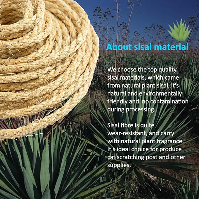 WePet Cat Natural Sisal Rope for Scratching Post Tree Replacement, Hemp Rope for Repairing, Recovering or DIY Scratcher, Natural Color, 180FT