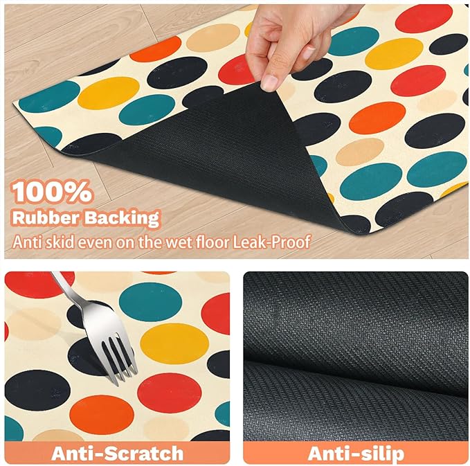 Polka Dot Dog Food Mat for Floors Absorbent Dog Bowl Mat for Food and Water Dispenser Quick Dry Cat Food Placemat Pet Supplies 16" x 24", Red Black Blue