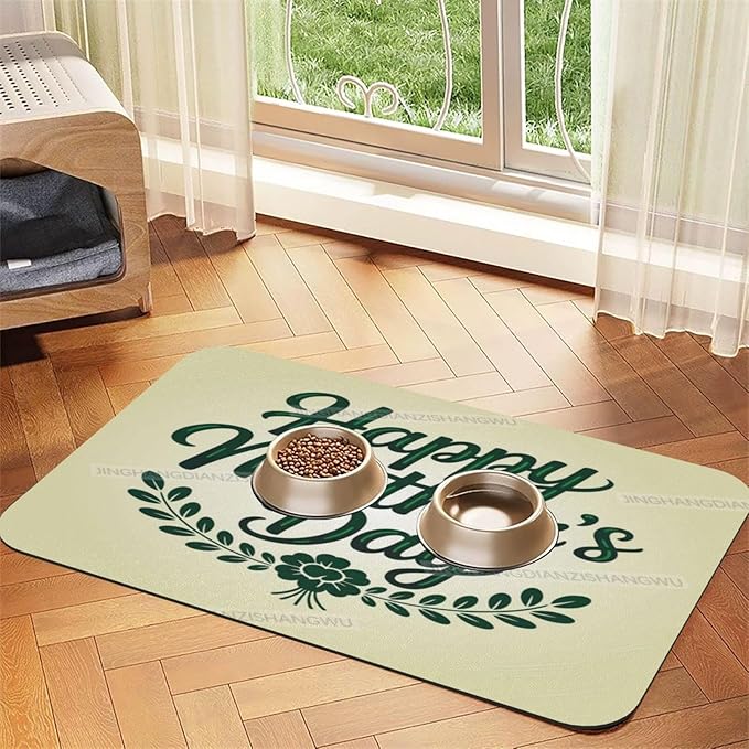 Dog Food Mat Dog Mat for Food and Water 24x16In Happy Mother's Day Floral Gift Mom Dx No Stains Cat Pet Feeding Mats Water Bowl for Messy Drinkers